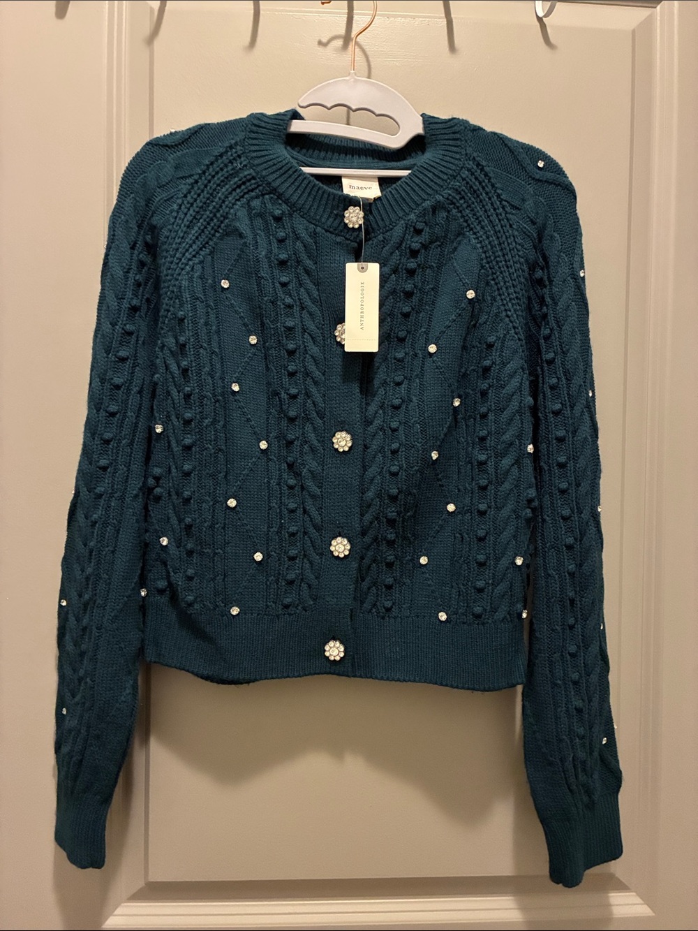 ANTROPOLOGIE Teal Cable Knit Cardigan Sweater - Women's